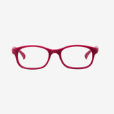Lenslott rose pink kids flexible rectangle glasses with a 100% screwless safety design, including a detachable pink elastic headband, shown from the front view.