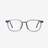 MiniMuse clear jelly grey rounded square prescription glasses for kids and tweens with silicone nose pads and adjustable temple tips.