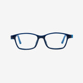 Navy and sky blue kids flexible prescription glasses with a built-in adjustable blue elastic sports strap for children