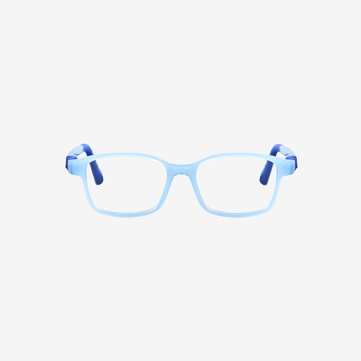 Kids ultra-flexible rectangle screwless prescription glasses with adjustable sports strap and temple tips in blue