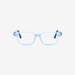 Kids ultra-flexible rectangle screwless prescription glasses with adjustable sports strap and temple tips in blue