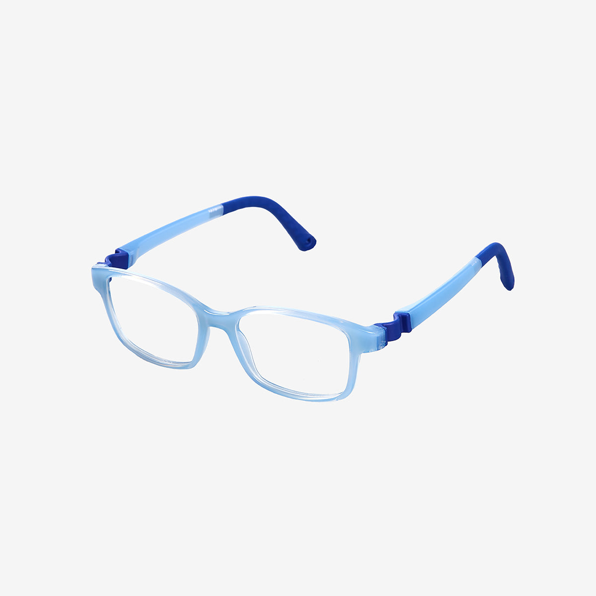 Kids ultra-flexible rectangle screwless prescription glasses with adjustable sports strap and temple tips in blue