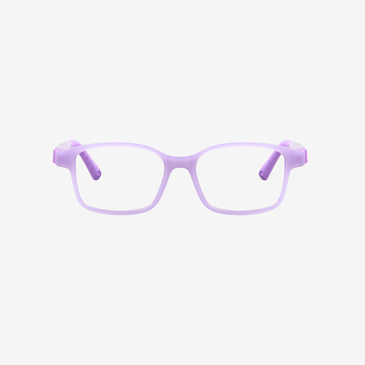 Kids ultra-flexible rectangle screwless prescription glasses with adjustable sports strap and temple tips in purple

