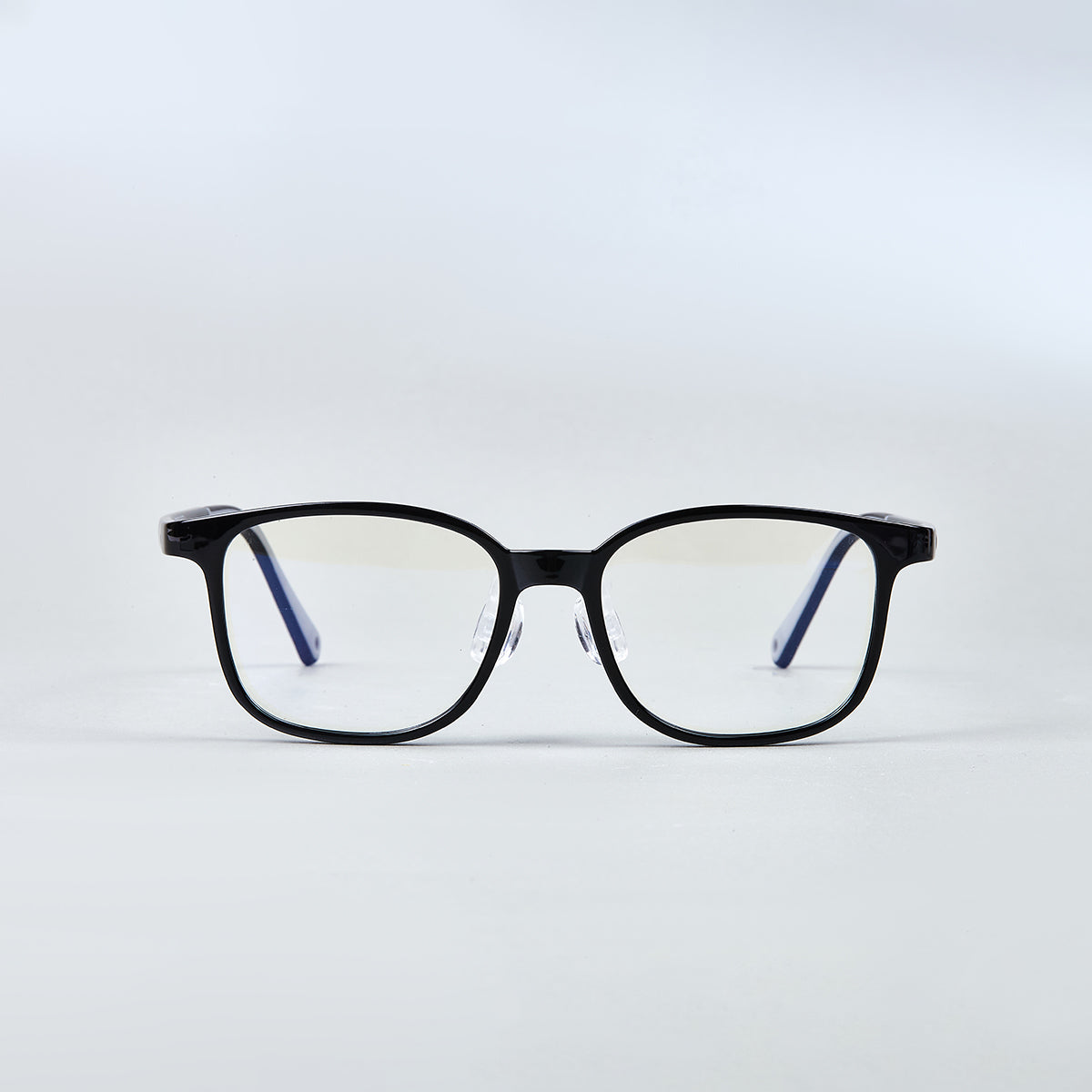 MiniMuse crystal black square kids prescription glasses with adjustable temple tips. Side view.
