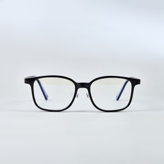 MiniMuse crystal black square kids prescription glasses with adjustable temple tips. Side view.

