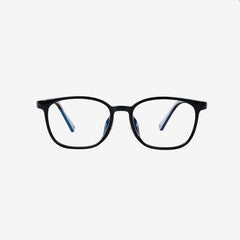 MiniMuse black rounded square prescription glasses for kids and tweens with silicone nose pads and adjustable temple tips.
