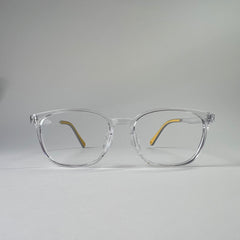 MiniMuse clear transparent rounded square prescription glasses for kids and tweens with silicone nose pads and adjustable temple tips. Front view.
