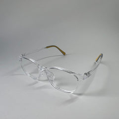 MiniMuse clear transparent rounded square prescription glasses for kids and tweens with silicone nose pads and adjustable temple tips. Side view.
