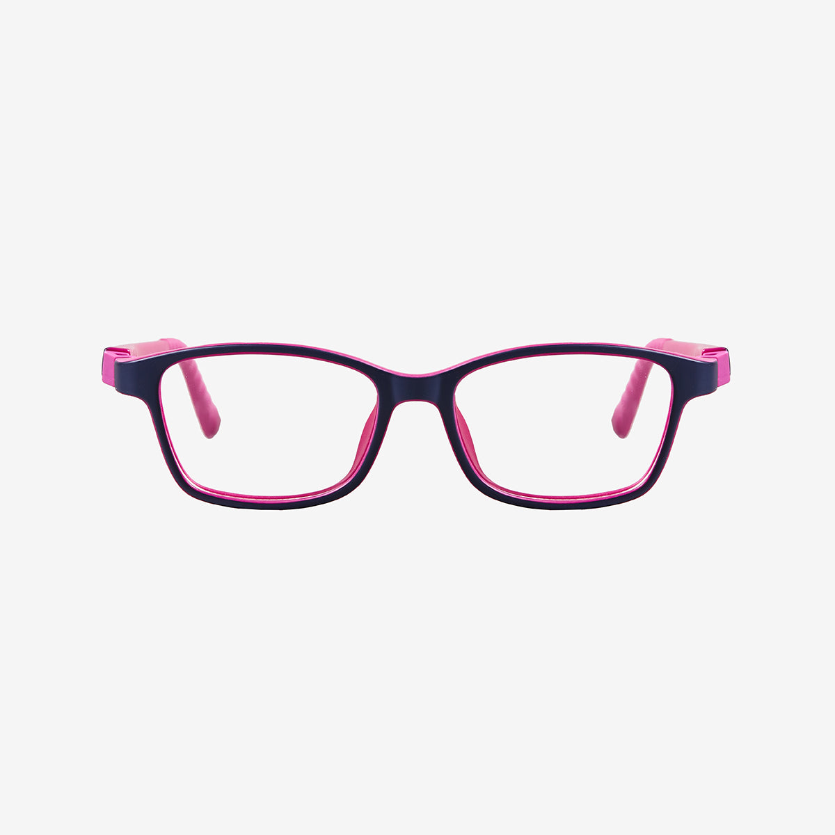 Pink purple kids flexible prescription glasses with a built-in adjustable purple elastic sports strap for children
