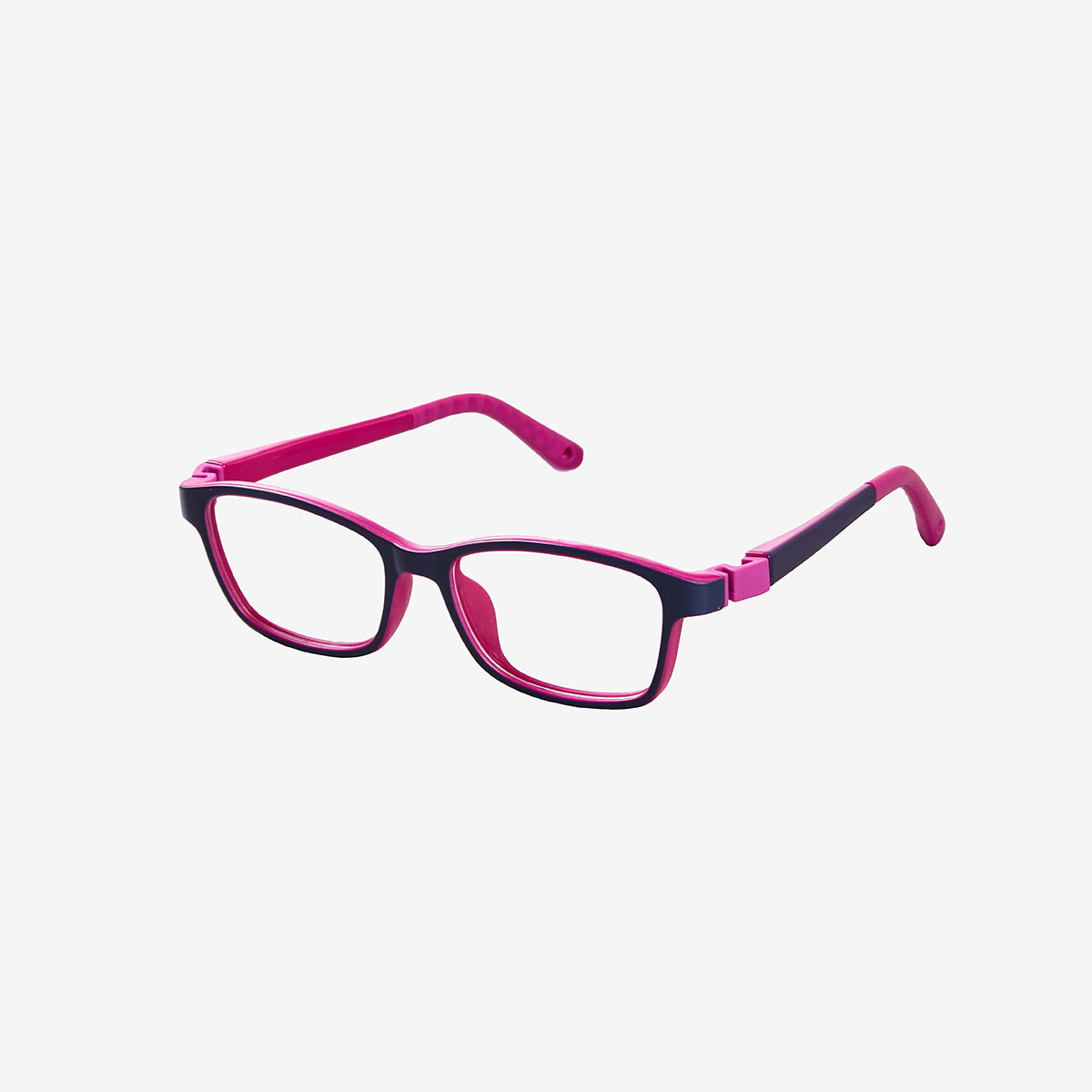 Pink purple kids flexible prescription glasses with a built-in adjustable purple elastic sports strap for children
